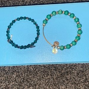 Green Alex and Ani bracelets